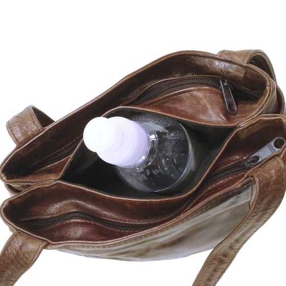 Vintage 90s Mexican Leather Handbag Heavy Duty Hobo Shoulder 9x11 Brown Patina - Picture 10 of 11